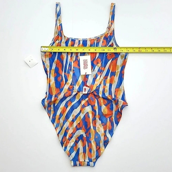 SOLID & STRIPED Luela One Piece Swimsuit Leopard Zebra Print Blue Orange Size M - Picture 11 of 14